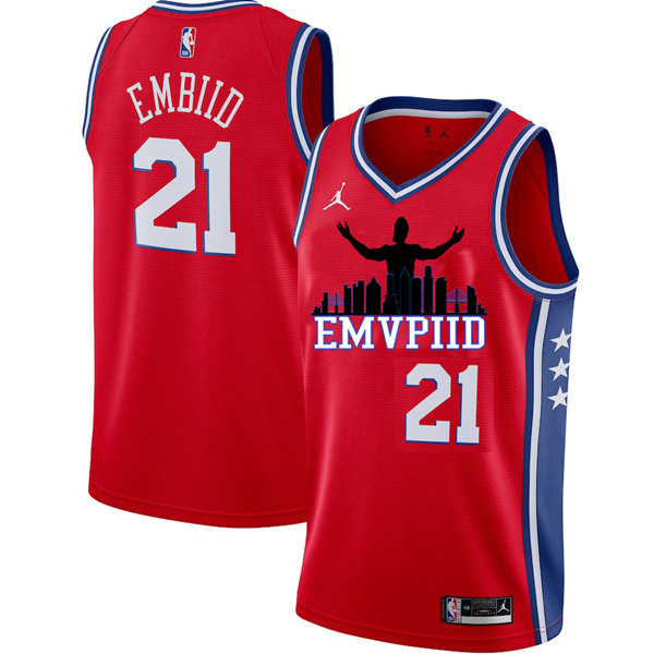 Men's Philadelphia 76ers #21 Joel Embiid Red Stitched Basketball Jersey
